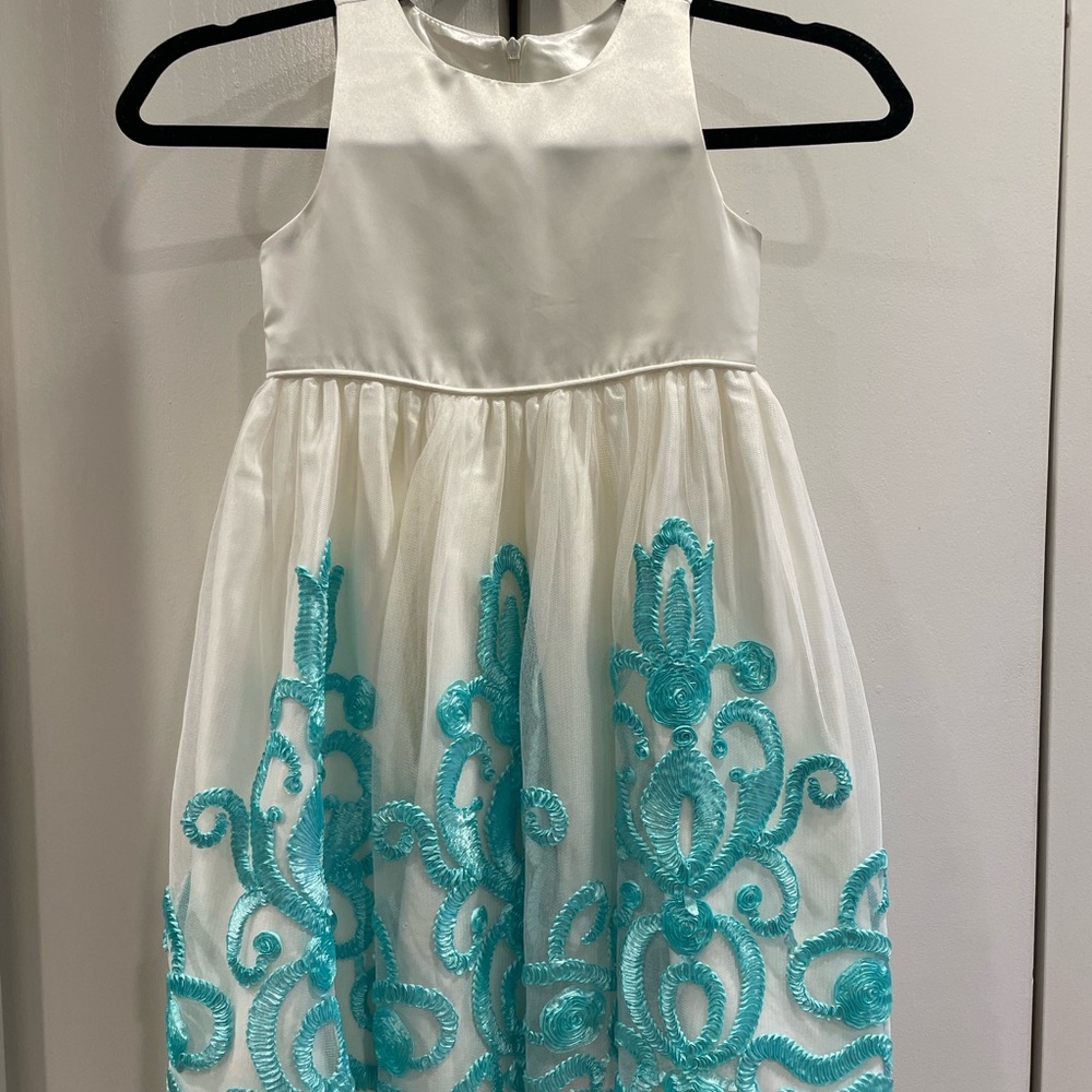American Princess Ivory Satin Formal Dress with Scoop Neckline